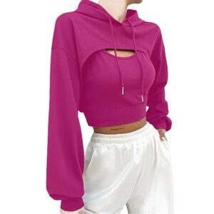 90 Degree by Reflex Magenta Softlite Scuba Zoe Keyhole Hoodie Womens L